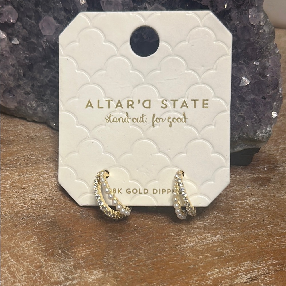 Altar'd State Gold and White Crescent Earrings